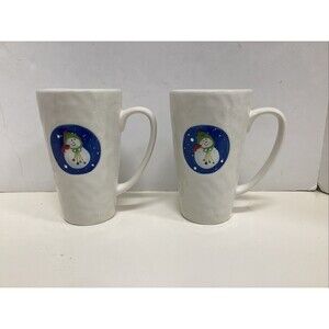 st. Nicholas square Christmas snowman embossed coffee mug set of 2